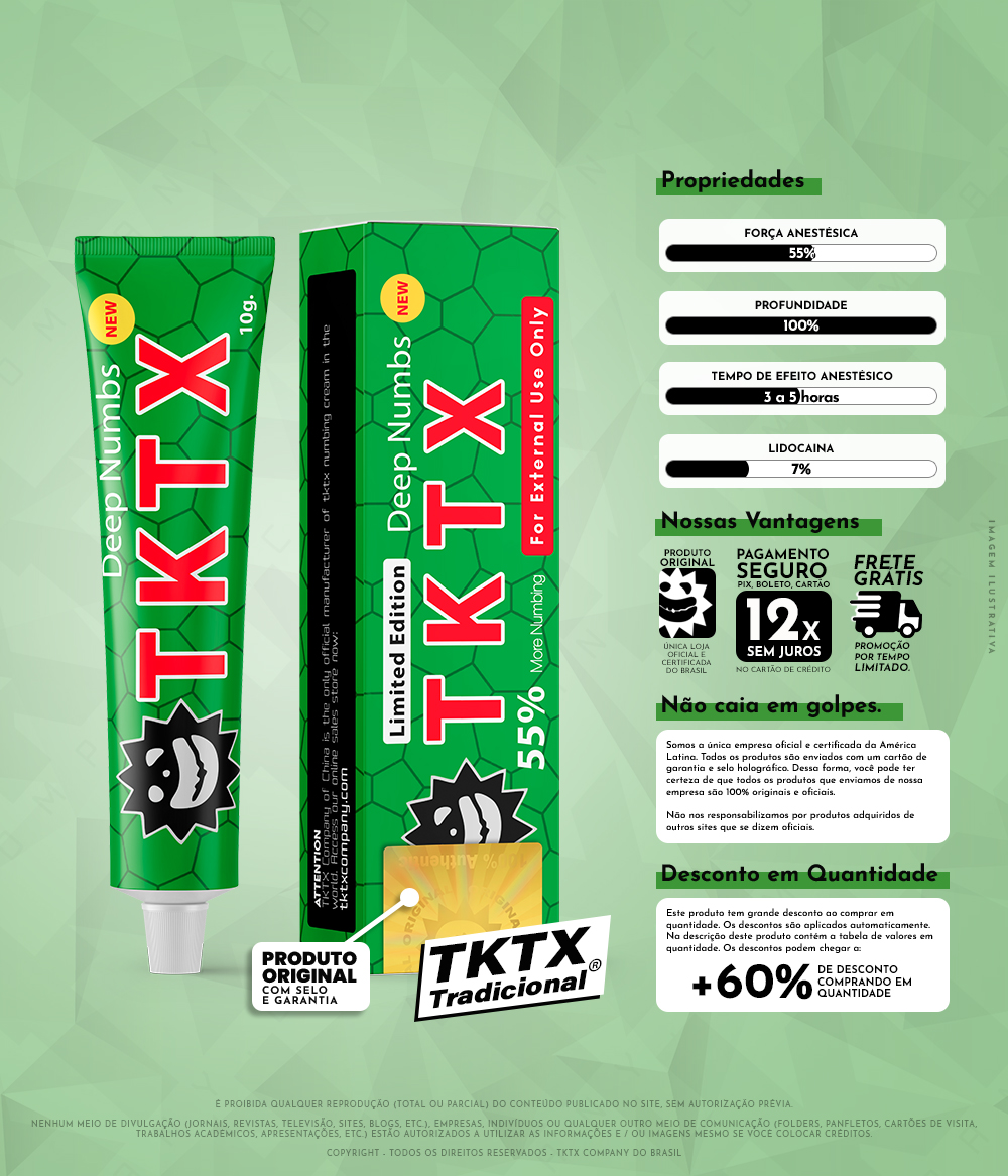 Pomada Anestésica TKTX Verde 55% Original